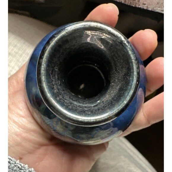 Small Bud Vase Art Pottery Metallic Blues Glazed Handmade 3.25” - Picture 9 of 16